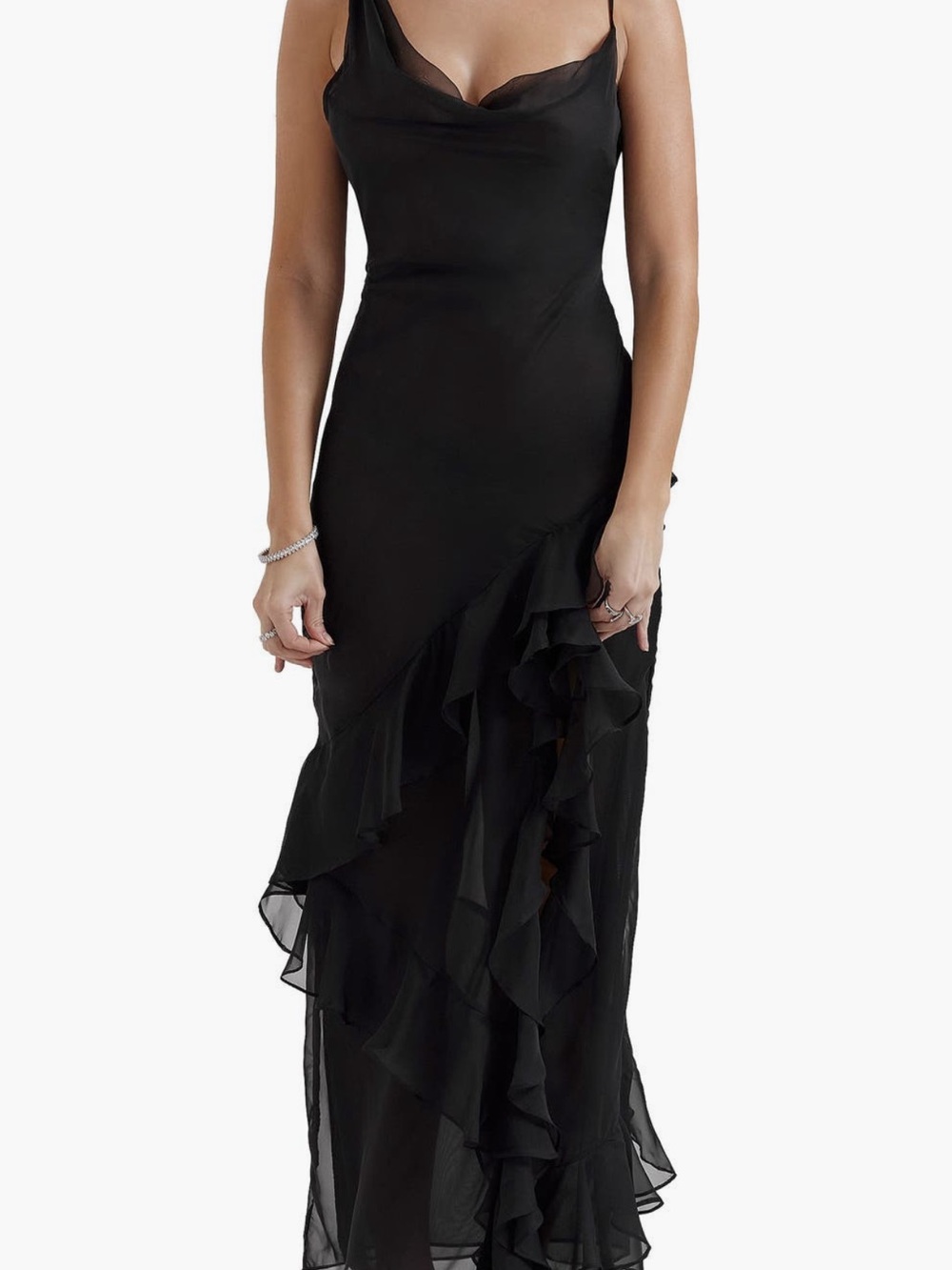 House of CB Black Ruffle Slip Maxi Dress